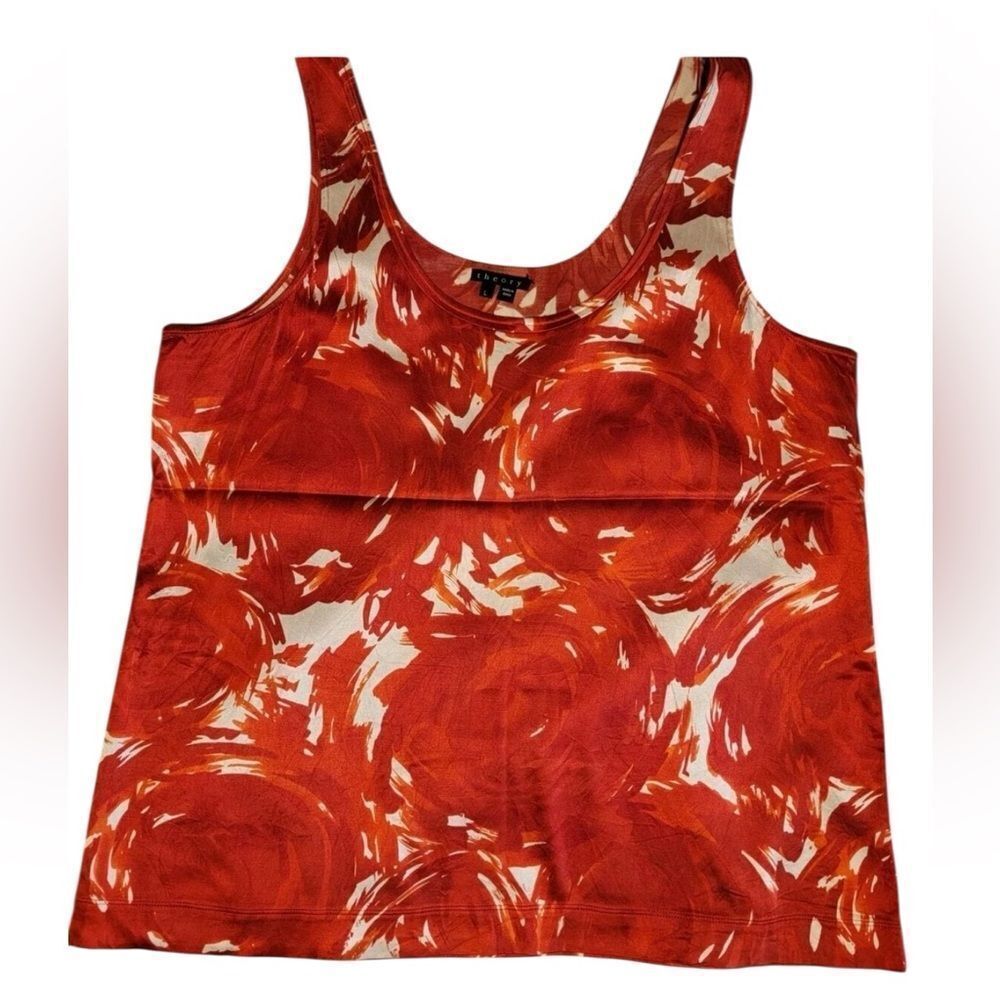 Theory sleeveless tank top with a red floral pattern silk blend medium